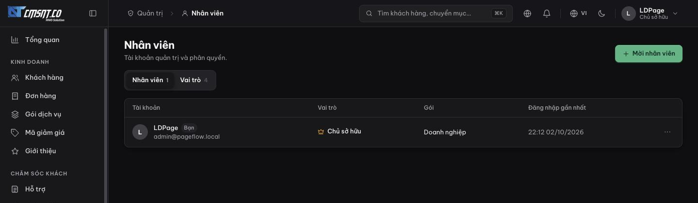 Tab Nhân viên với tài khoản chủ sở hữu