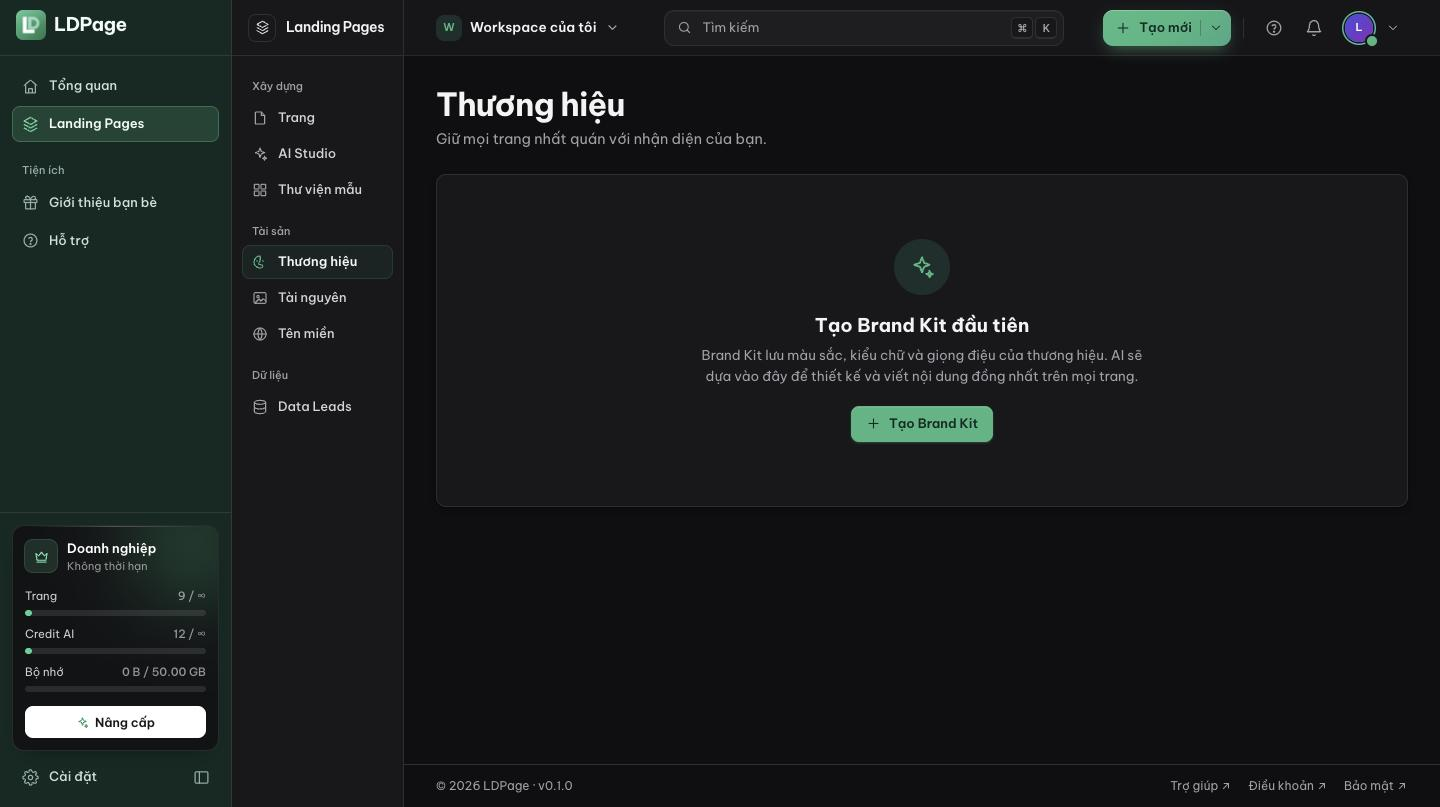 Trang Thương hiệu khi chưa có Brand Kit