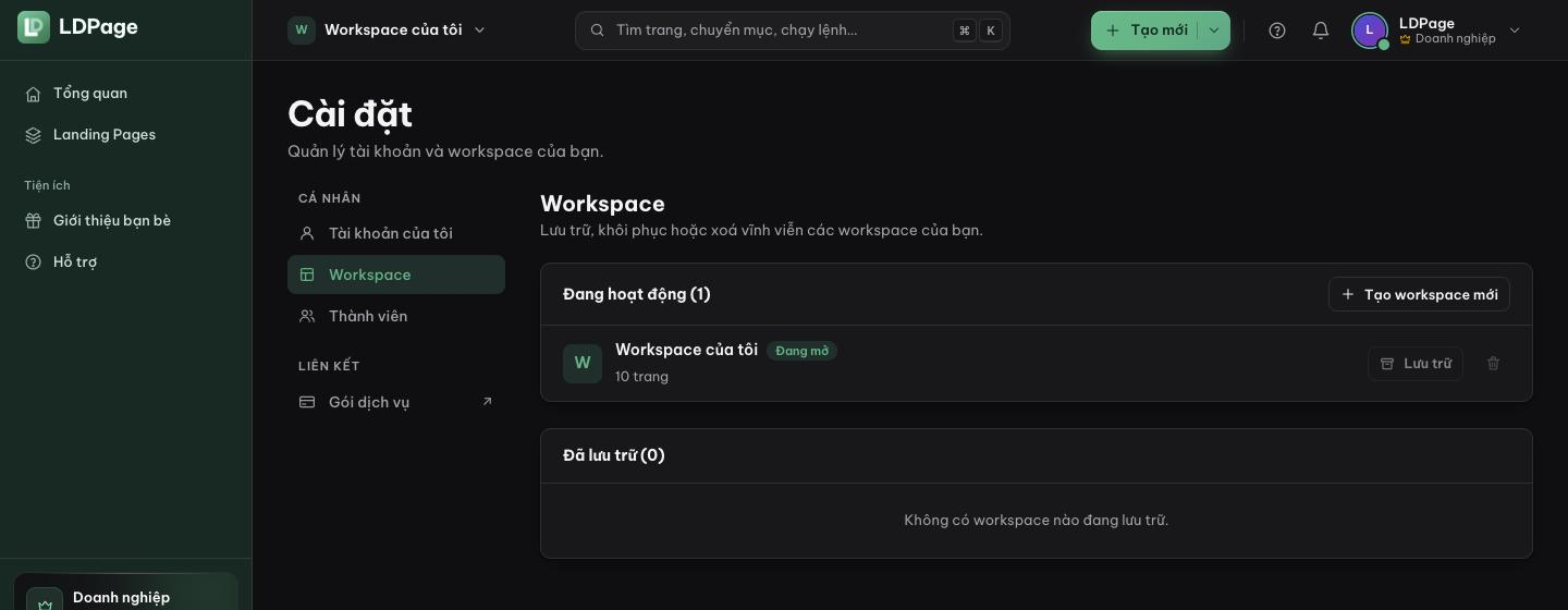 Tab Workspace với một workspace đang hoạt động
