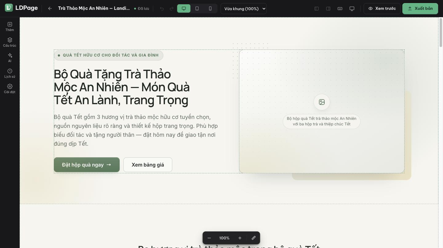 Màn hình editor với thanh trên, thanh tab trái và canvas