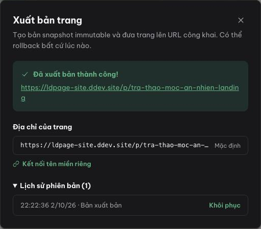 Thông báo đã xuất bản thành công và lịch sử phiên bản