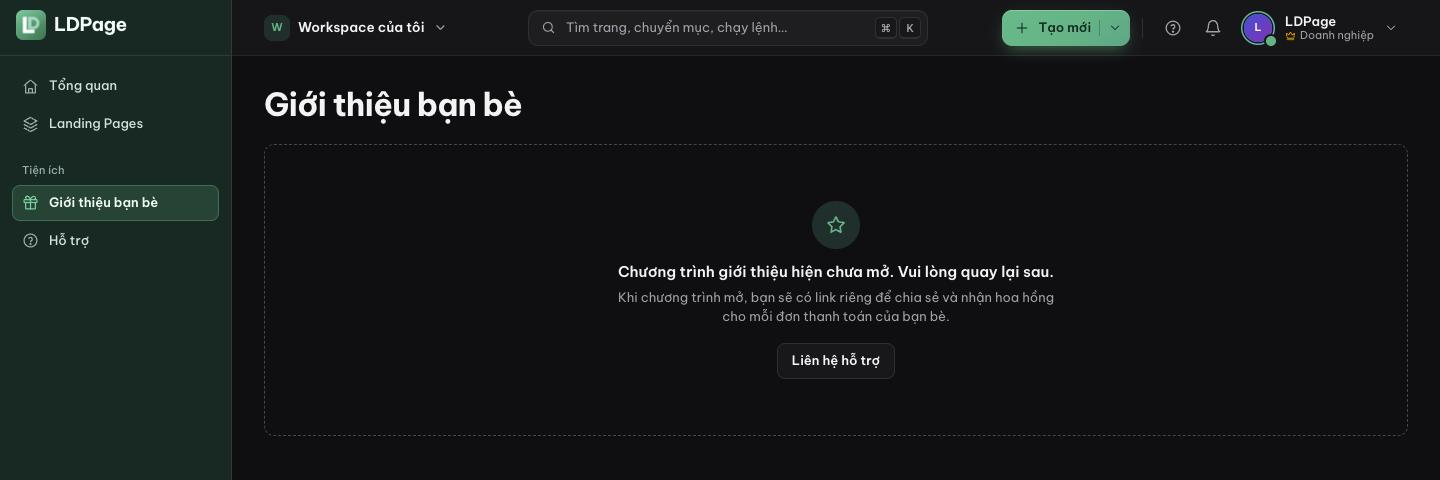 Trang Giới thiệu bạn bè khi chương trình chưa mở
